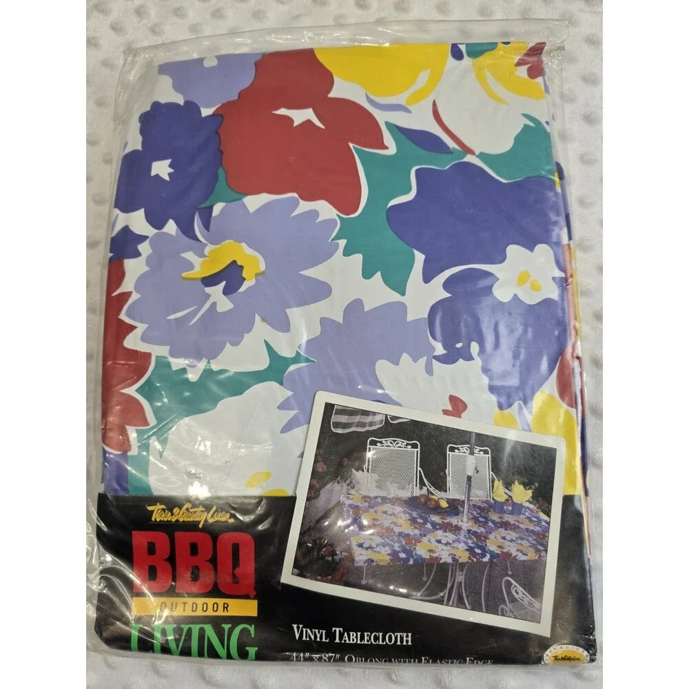 Town & Country Linen Vtg Vinyl Flannel Back Tablecloth Floral 44 X 87 Oblong New